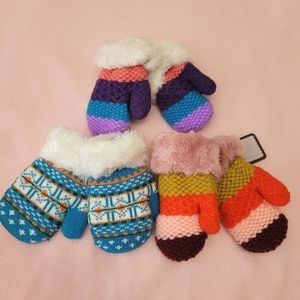 Knitted Girls Multicolor Winter Gloves Set of 3